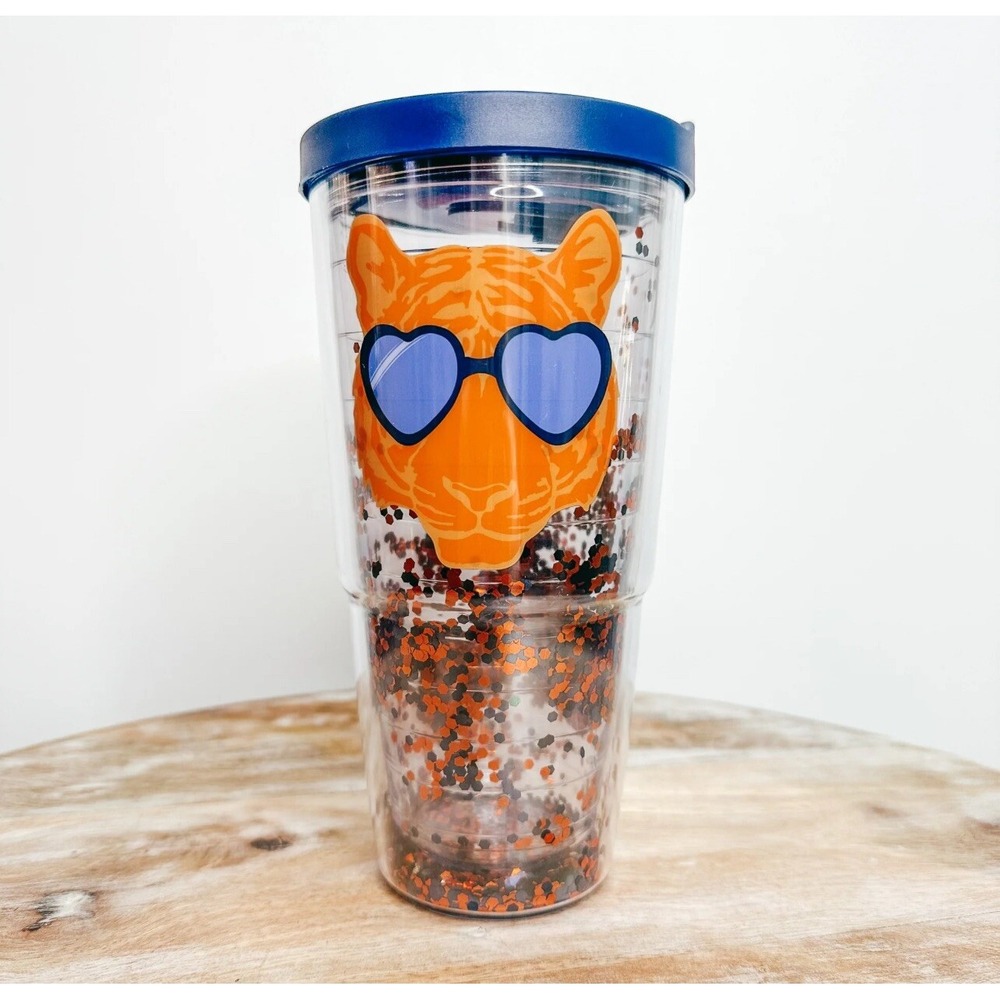 Mary Square Glitter Tumbler Tiger Blue Orange Lid 24 Oz. New